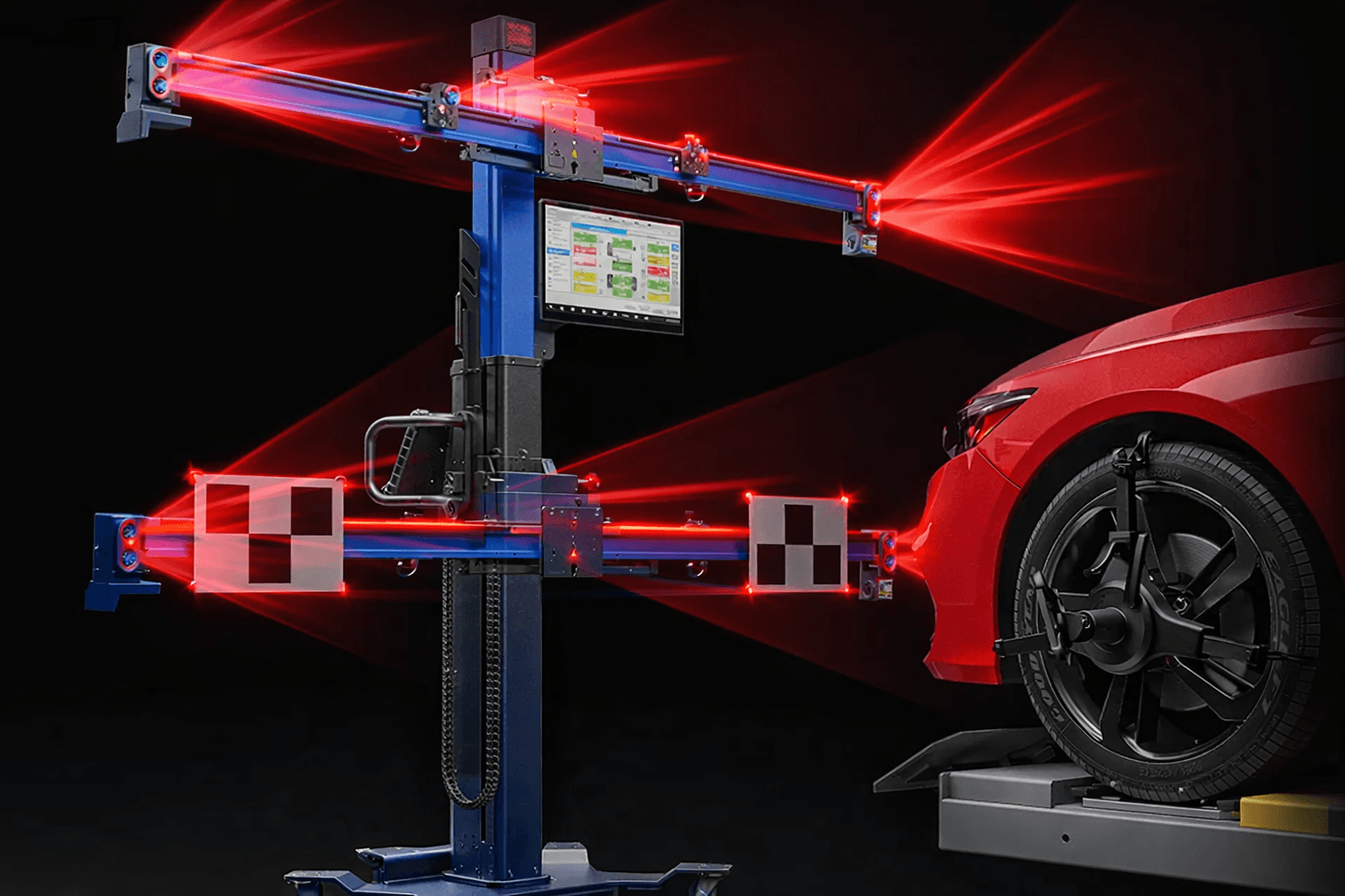 ADAS calibration target setup with laser alignment
